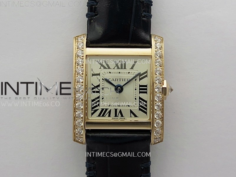 Tank Francaise Ladies 21.2mm Diamond Bezel RG 8848F 1:1 Best Edition Silver Dial on Black Leather Strap Ronda Quartz V2